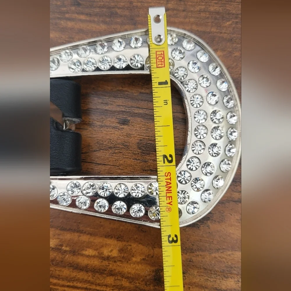 Crystal Mirrored Embellished Black Leather Rodeo Western Belt